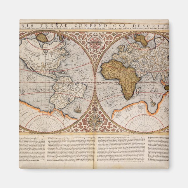 Imã Mapa Mundial do Hemisfério Duplo, 1587 (Frente)