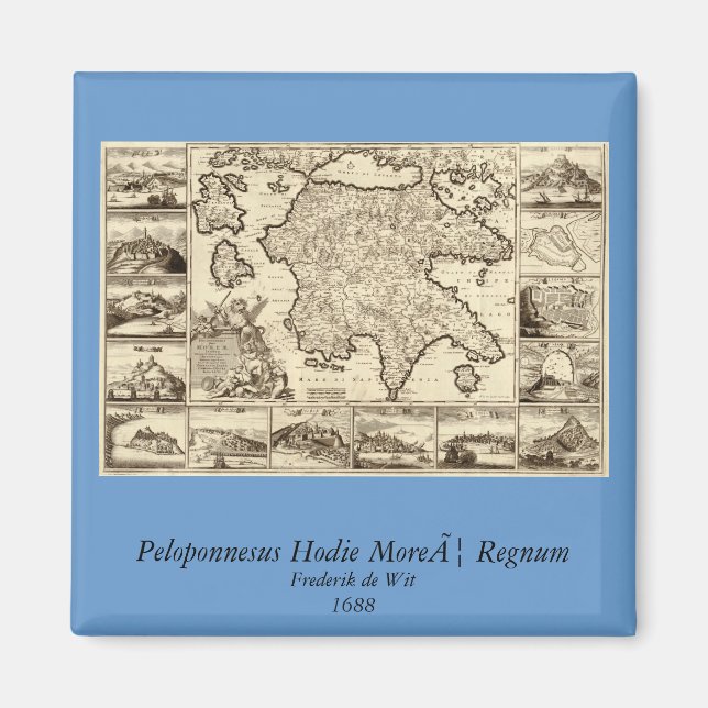 Imã Mapa Peloponeso 1688 Grécia/Grécia (Frente)