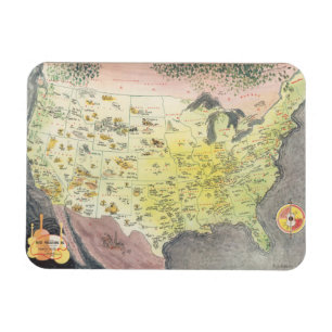 Ímã Mapa Pictórico da América - Desenhos de Cartoon