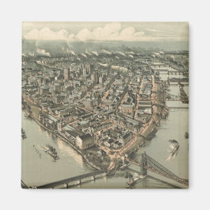 Imã Mapa pictórico do vintage de Pittsburgh (1902)