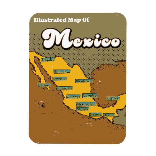 Ímã Mapa retrô do México (Vertical)