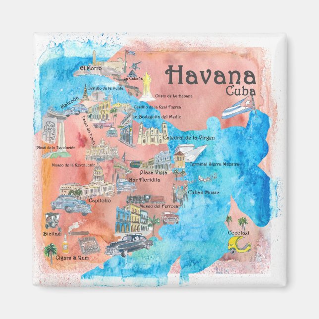Imã Mapa Retroativo de Havana Cuba (Frente)
