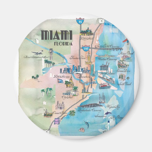 Imã Mapa Retroativo de Miami Florida (Frente)