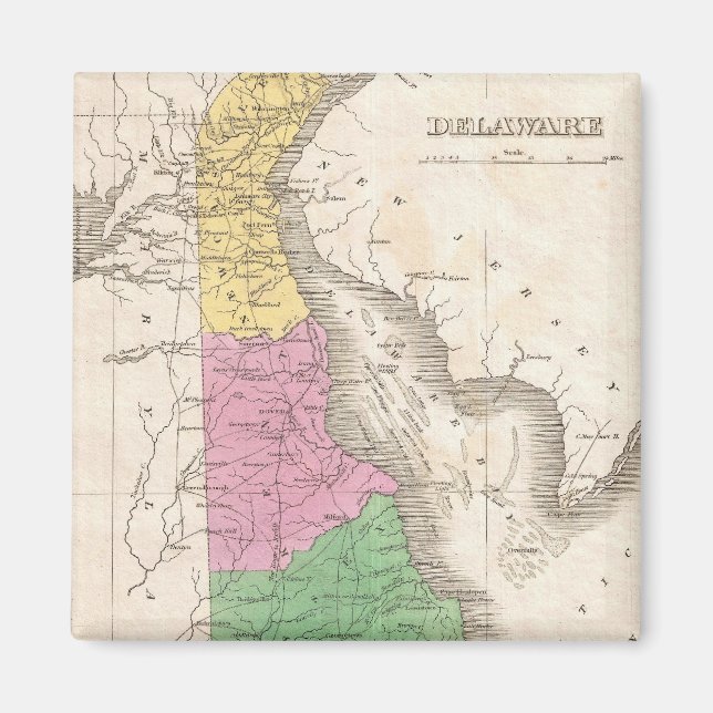 Imã Mapa Vintage de Delaware (1827) (Frente)
