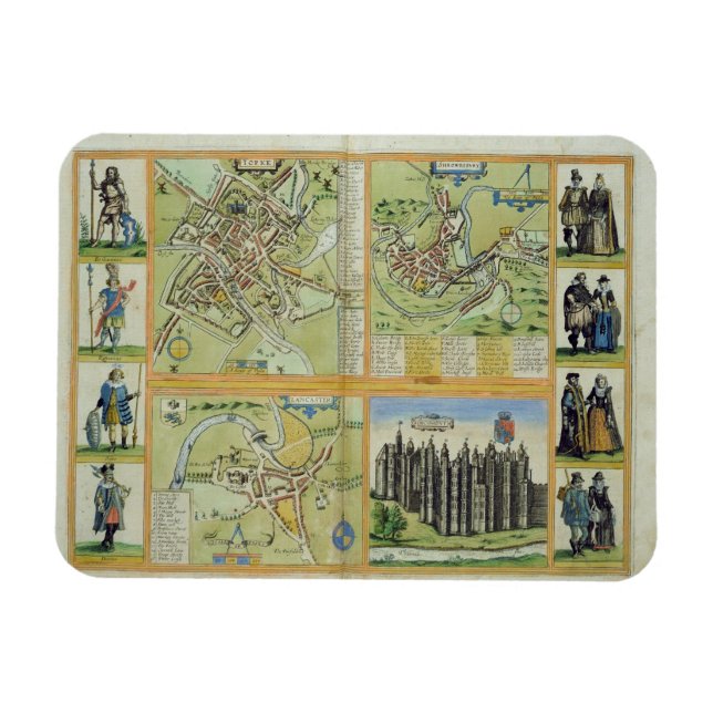 Ímã Mapas de York, Shrewsbury, Lancaster e Richmond, (Horizontal)