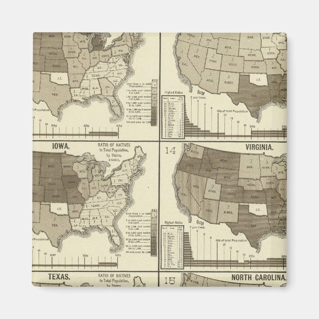 Imã Mapas litográficos dos Estados Unidos (Frente)