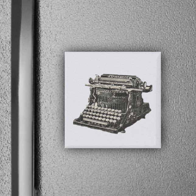 Imã Máquina de Digitalização Velha e Negra Antica Vint (Vintage illustration black manual old time typewriter on light grey square magnet.)