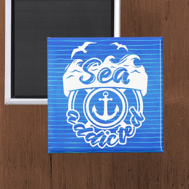 Imã Mar Azul Viciado (Cute cruise door marker for cruise fanatics that are "sea addicted")