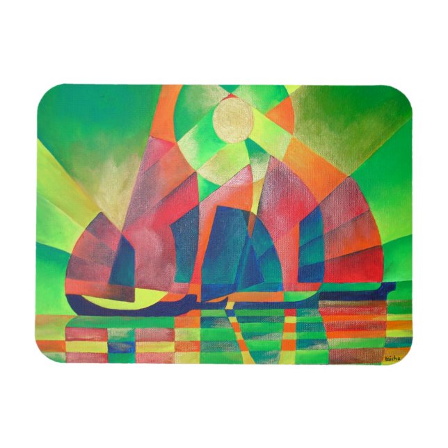 Ímã Mar de Verde com Lixo Abstrato Cubista (Horizontal)