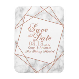 Ímã Marble and Faux Rose Gold Save the Date