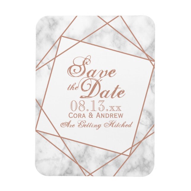 Ímã Marble and Faux Rose Gold Save the Date (Vertical)