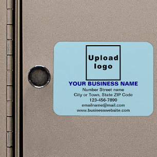 Ímã Marca comercial no retângulo azul claro flexível