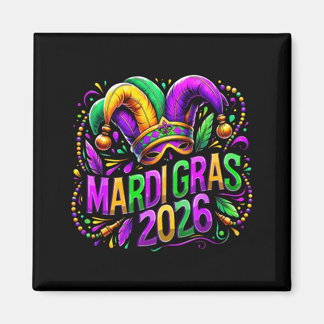 Imã Mardi Gras 2026 Jester Hat Carnival New Orleans Fl (Frente)
