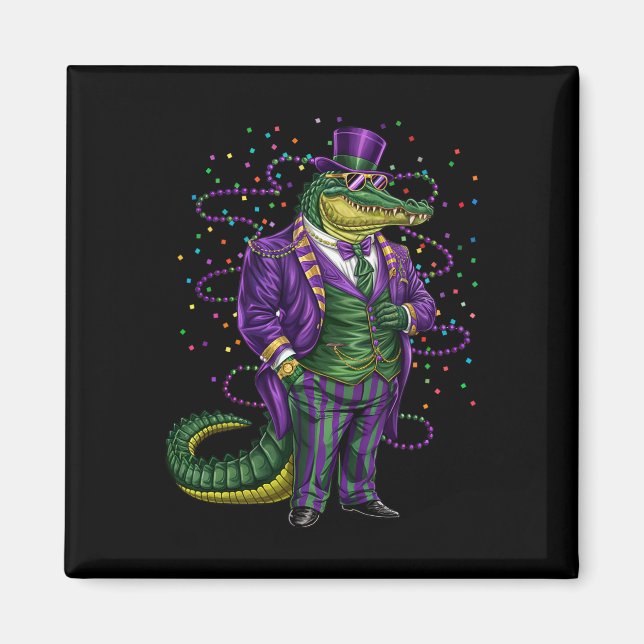 Imã Mardi Gras Alligator Funny Mardi Gras Costume (Frente)