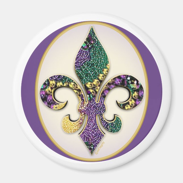 Imã Mardi Gras Bead Fleur de lis (Frente)