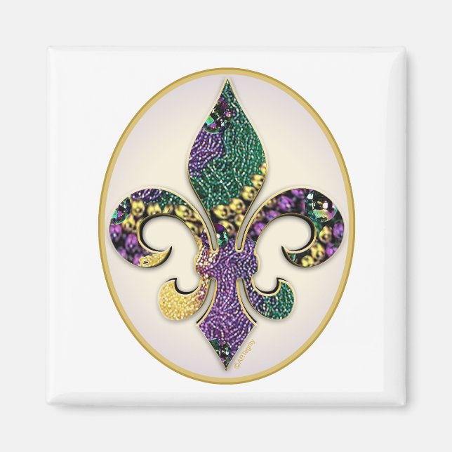 Imã Mardi Gras Bead Fleur de lis (Frente)