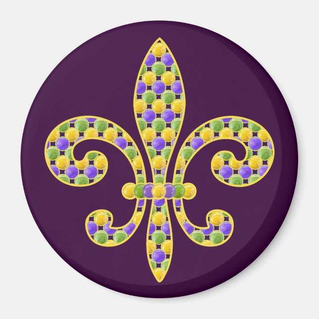 Imã Mardi Gras Bead Fleur de lis (Frente)