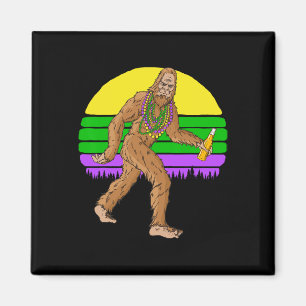 Imã Mardi Gras Bigfoot Miçangas E Beer Sasquatch Fat T