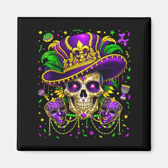 Imã Mardi Gras Crânio de Açúcar Mulheres Carnaval Nova (Frente)