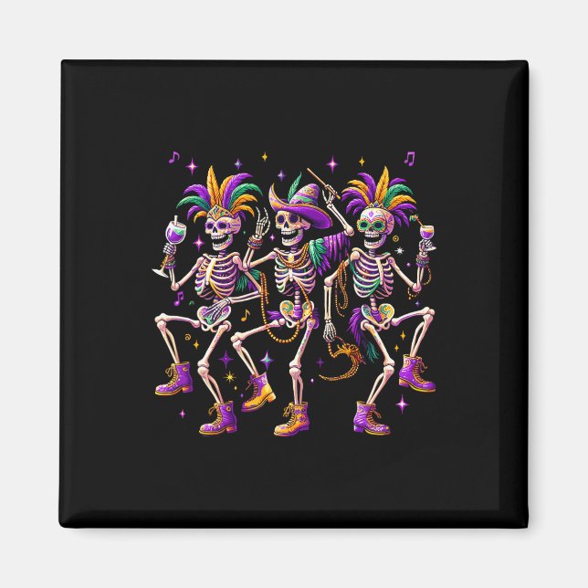 Imã Mardi Gras Dançando Skeleton Engraçado (Frente)