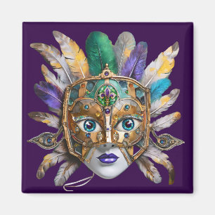 Imã Mardi Gras Feather e Metal Mask