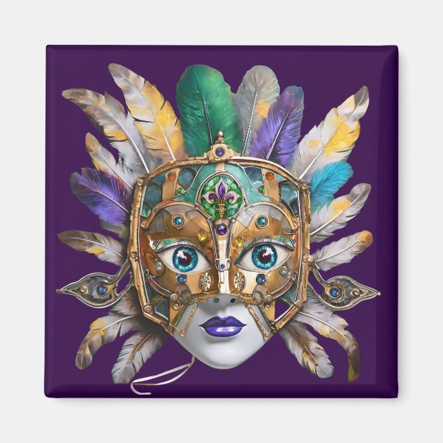 Imã Mardi Gras Feather e Metal Mask (Frente)