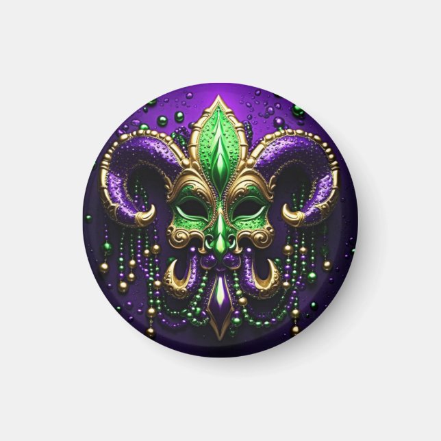 Imã Mardi Gras Fleur De Lis Design (Frente)