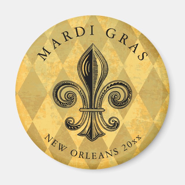 Imã Mardi Gras Fleur-de-lis Harlequin - Ano Adicional (Frente)
