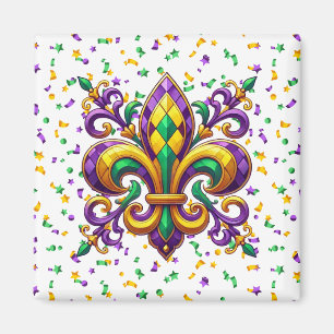 Imã Mardi Gras fleur de lis, verde-púrpura
