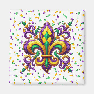 Imã Mardi Gras fleur de lis, verde-púrpura