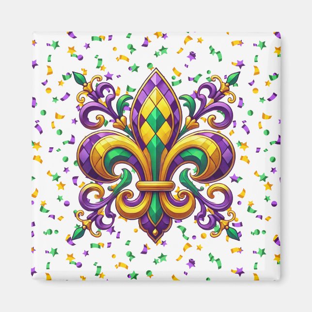 Imã Mardi Gras fleur de lis, verde-púrpura (Frente)