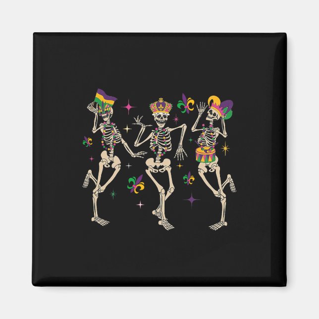 Imã Mardi Gras Funny Skeletons Dançando Carnaval (Frente)
