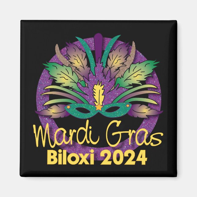 Imã Mardi Gras Mask Magnet - 2024 - Biloxi, MS (Frente)