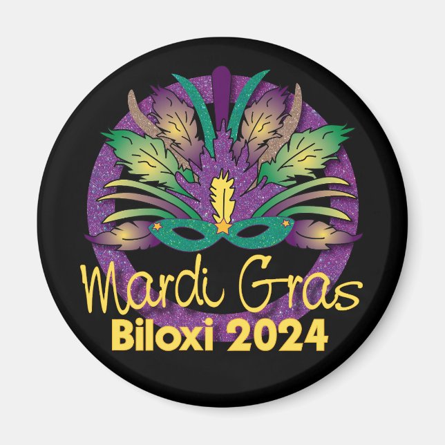 Imã Mardi Gras Mask Magnet - 2024 - Biloxi, MS (Frente)
