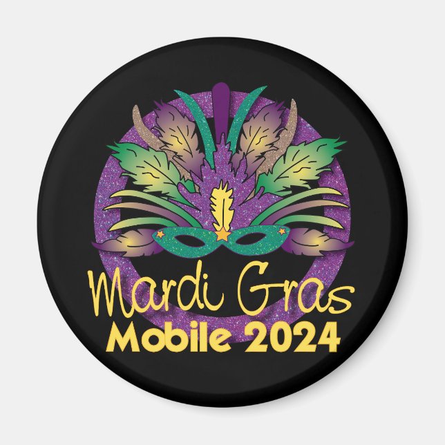 Imã Mardi Gras Mask Magnet - 2024 - Mobile, AL (Frente)