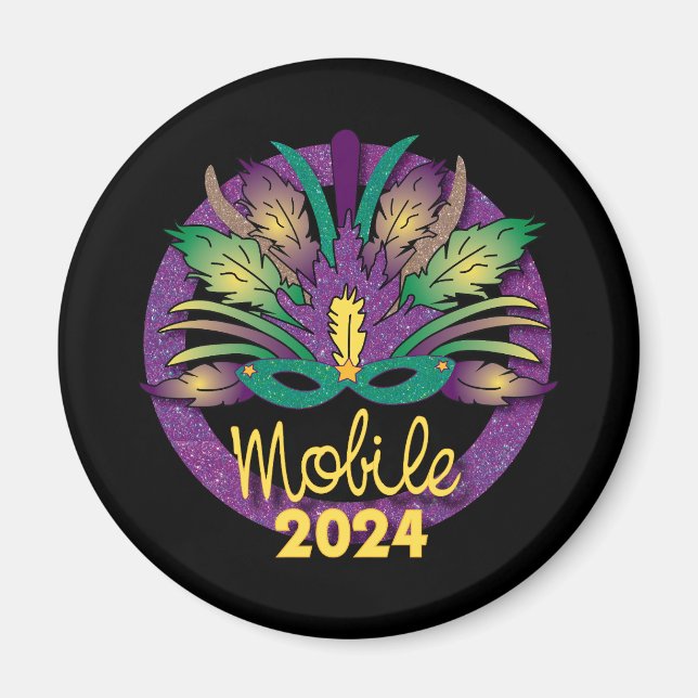 Imã Mardi Gras Mask Magnet - 2024 - Mobile, AL (Frente)