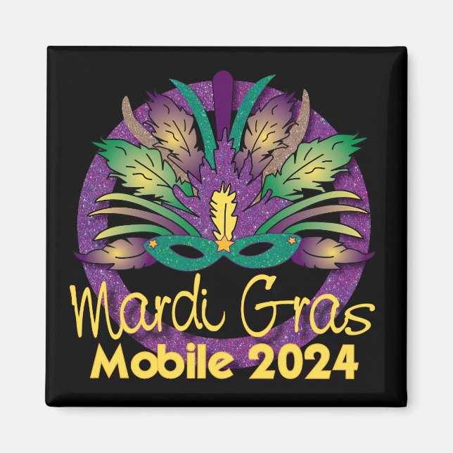 Imã Mardi Gras Mask Magnet - 2024 - Mobile, AL (Frente)