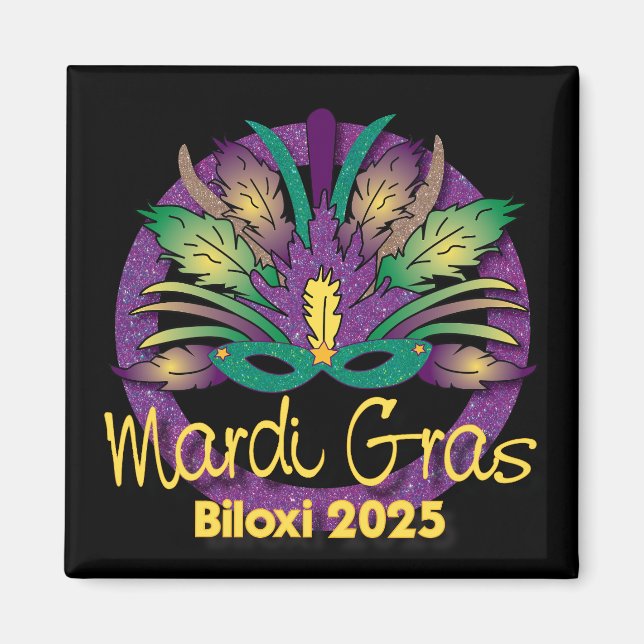 Imã Mardi Gras Mask Magnet - 2025 - Biloxi, MS (Frente)