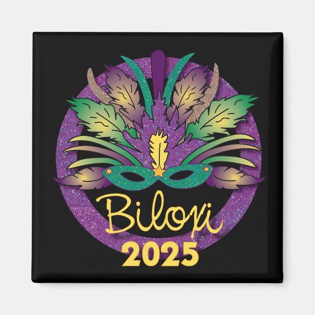 Imã Mardi Gras Mask Magnet - 2025 - Biloxi, MS (Frente)