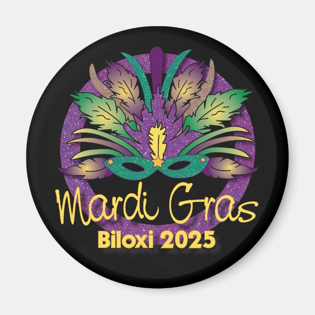Imã Mardi Gras Mask Magnet - 2025 - Biloxi, MS (Frente)
