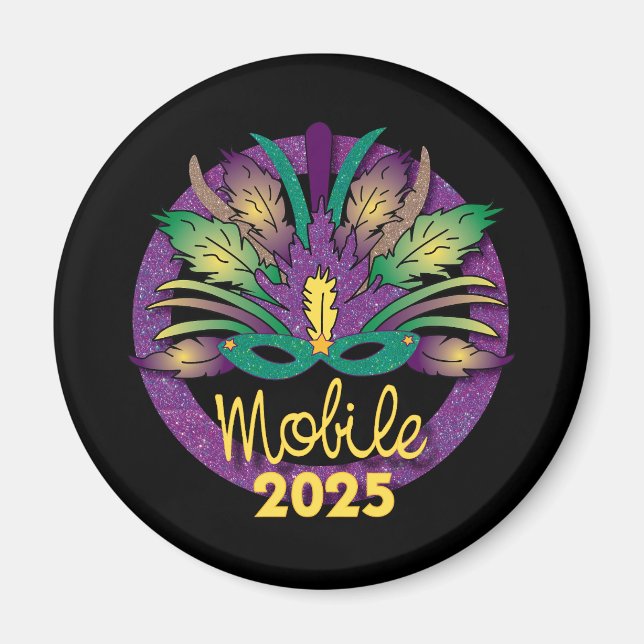 Imã Mardi Gras Mask Magnet - 2025 - Mobile, AL (Frente)