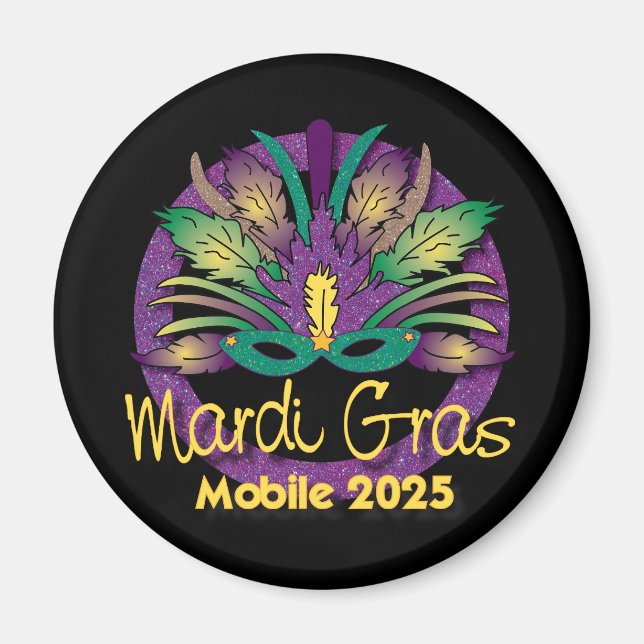 Imã Mardi Gras Mask Magnet - 2025 - Mobile, AL (Frente)