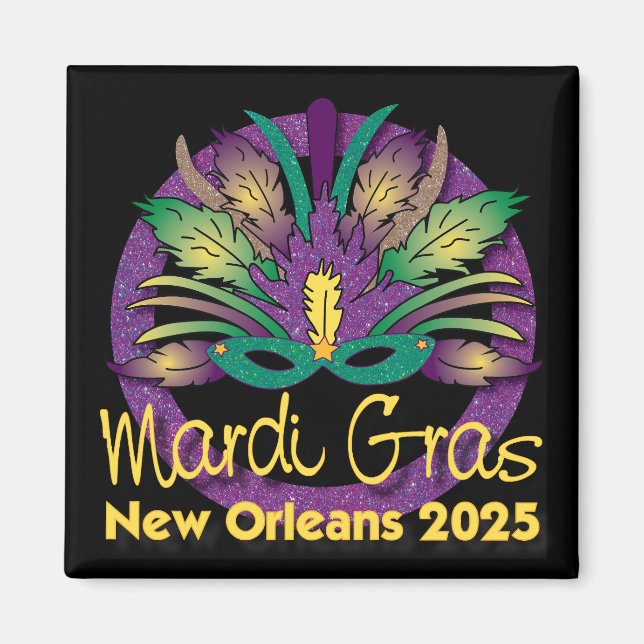 Imã Mardi Gras Mask Magnet - 2025 - Nova Orleans (Frente)