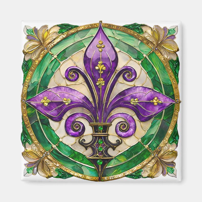 Imã Mardi Gras StainGlass Fleur de lis (Frente)