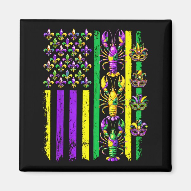 Imã Mardi Gras Usa American Flag Crawfish Carnival Men (Frente)