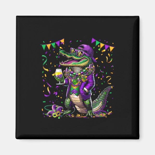 Imã Mardigator Mardi Gras Alligator Costume Men (Frente)