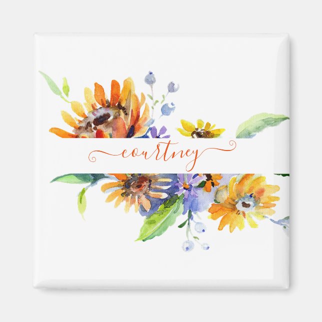Imã Margaridas aquarela personalizadas   (Frente)