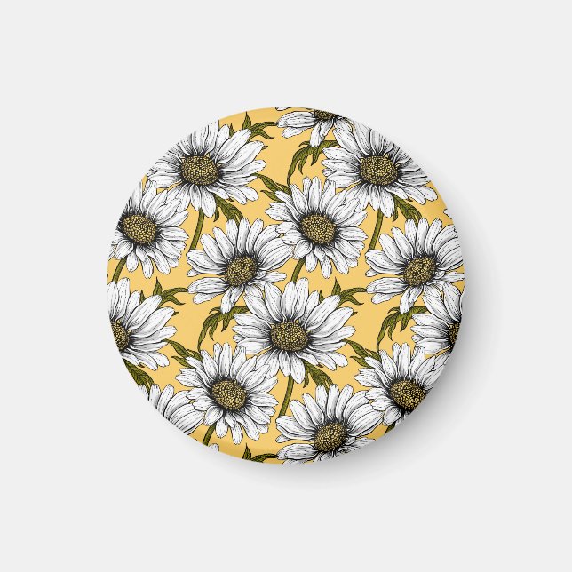 Imã Margaridas brancas, flores silvestres em amarelo (Frente)