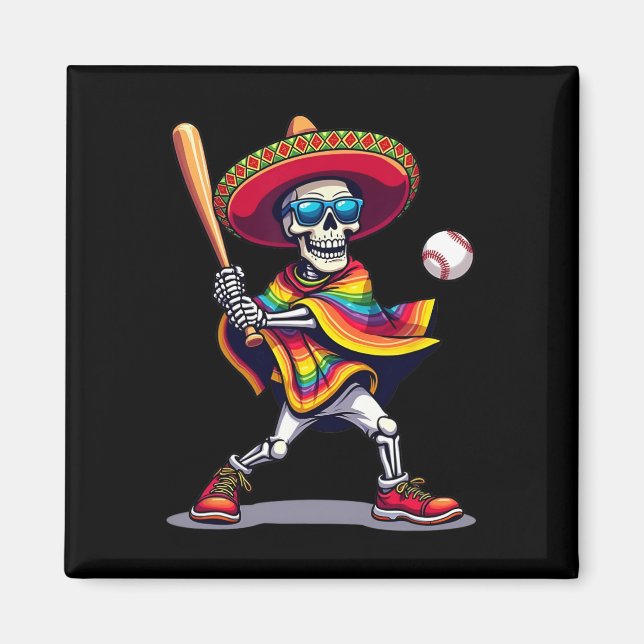 Imã Mariachi Skeleton Baseball Cinco De Mayo Mexicano  (Frente)