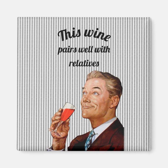 Imã Marido Retro Frase Divertida de Vinho (Frente)